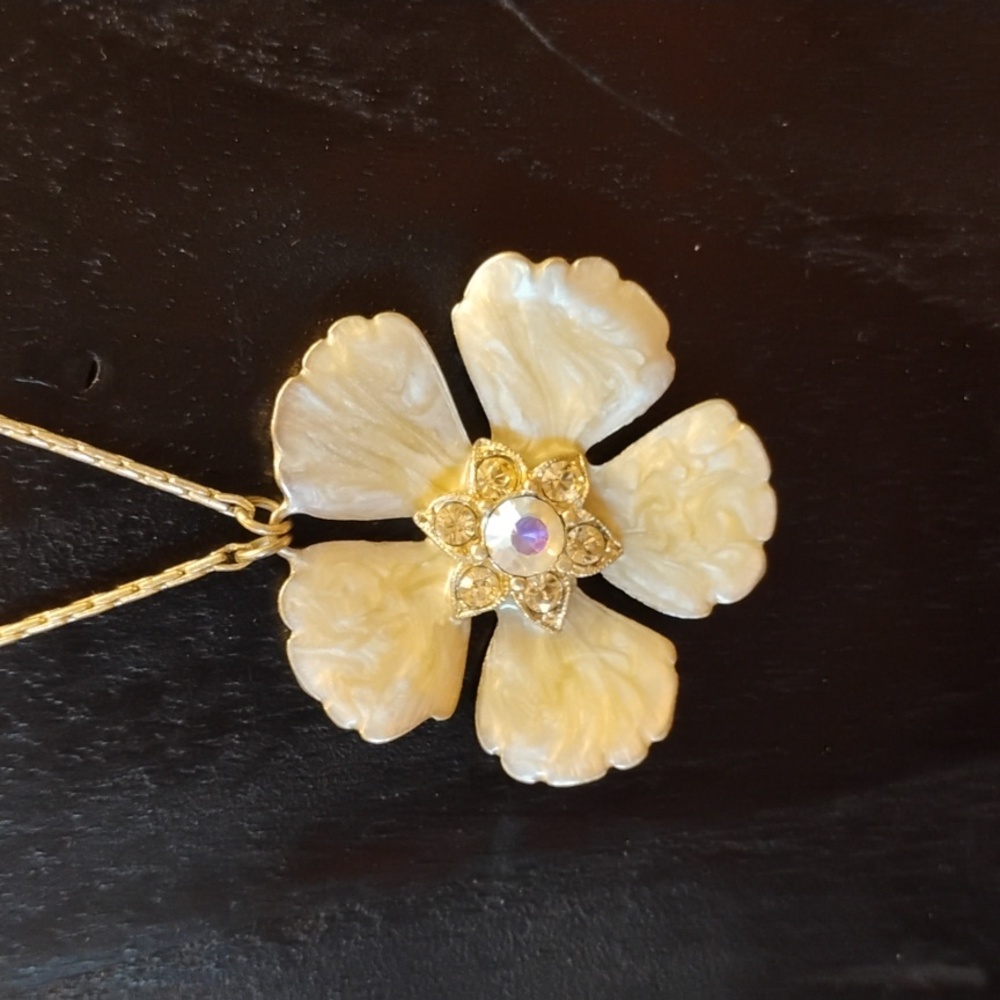 Vintage Bohm Enamel Flower Brooch Necklace